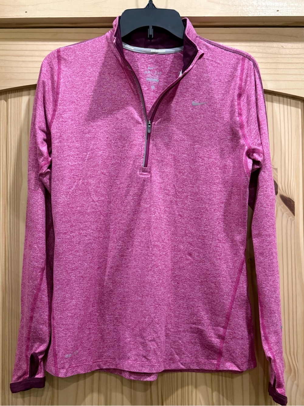 Nike Running Element Dri-FIT Half Zip Pullover Pink Heather Thumbholes Medium